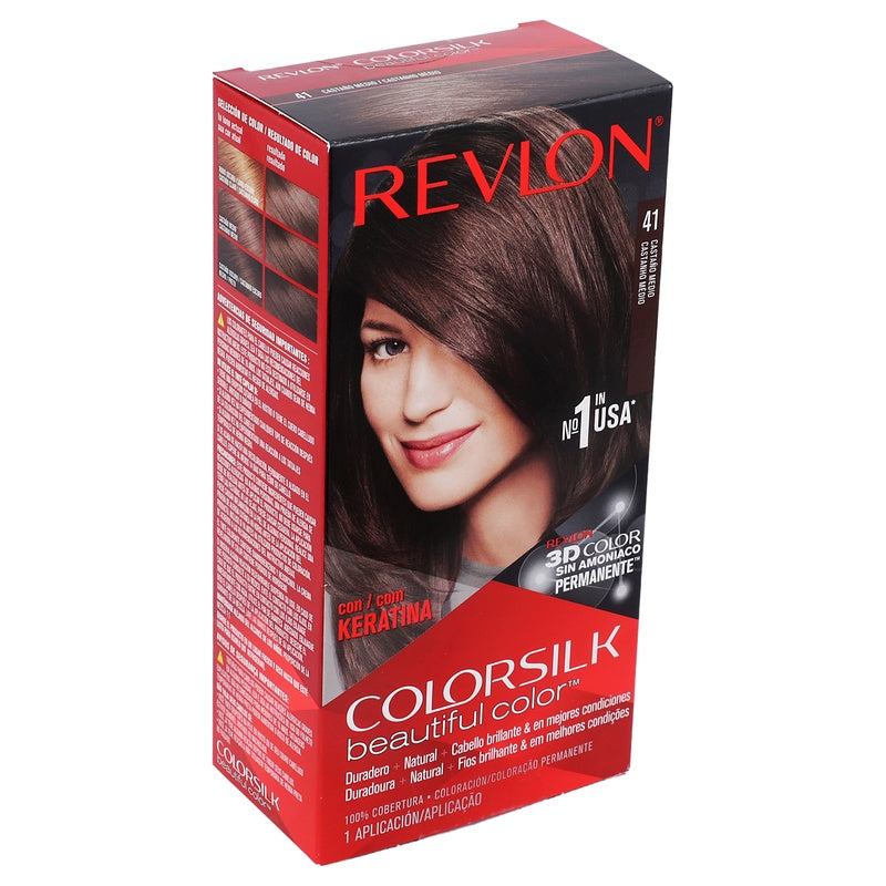 Tinte Revlon Colorsilk Castaño Mediano T-41 130 Ml 309978695417