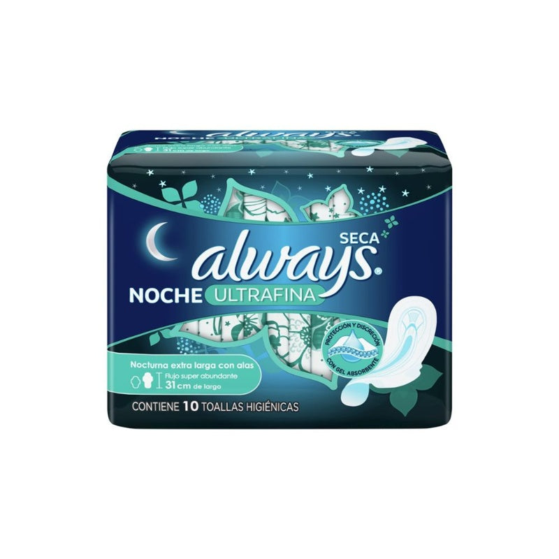 Toallas Sanitarias Always Act-U Con Alas 10 Piezas Adulto