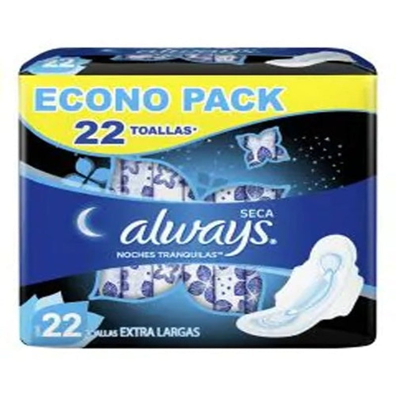 Toallas Sanitarias Always N-Tran Seca Con Alas 22 Piezas
