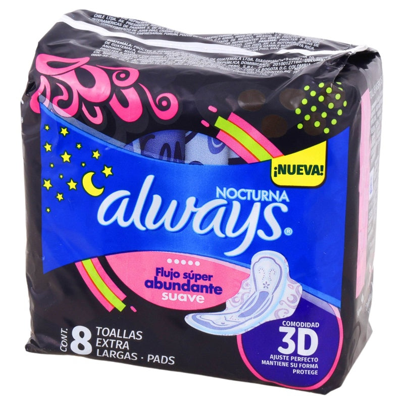 Toallas Sanitarias Always Nocturnas Suave Alas 8 Piezas 7506195178188 perfil 4