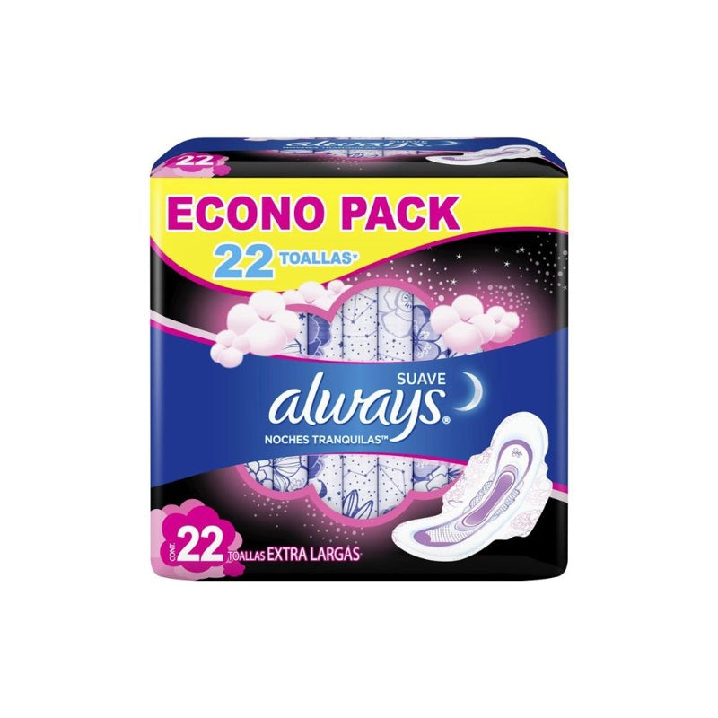 Toallas Sanitarias Always Nocturno Transparente Con Alas 22 Piezas