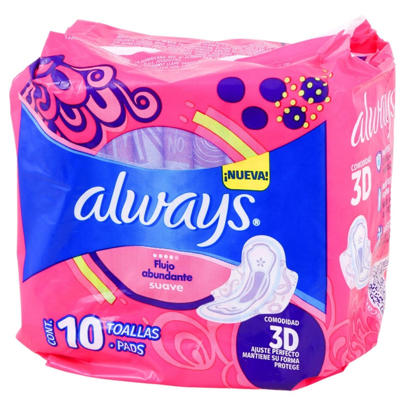 Toallas Sanitarias Always Suave Flujo Abundante 10 Pads 7506195178133 perfil 3