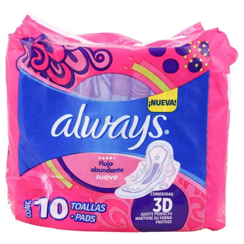 Toallas Sanitarias Always Suave Flujo Abundante 10 Pads 7506195178133 perfil 6