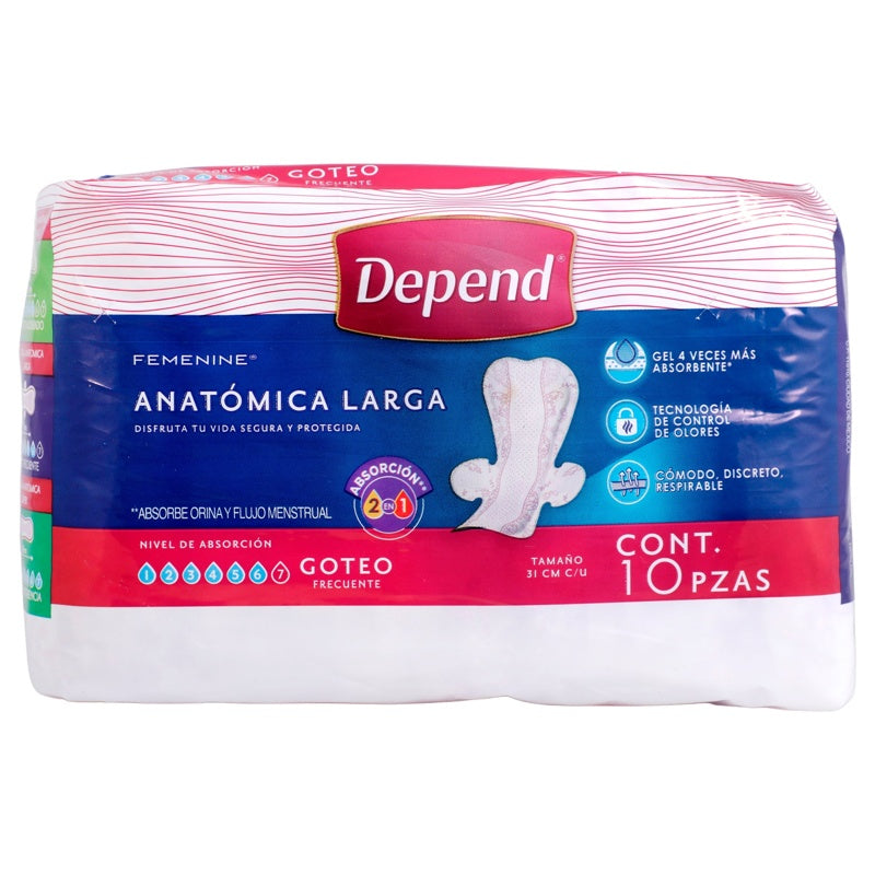 Toallas Sanitarias Depend Femeni Larga Con 10 7501943495760