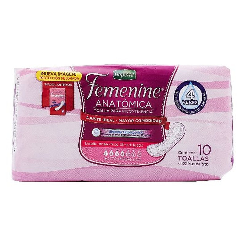 Toallas Sanitarias Depend Femenine Anatomica 10 Piezas 7501943495708