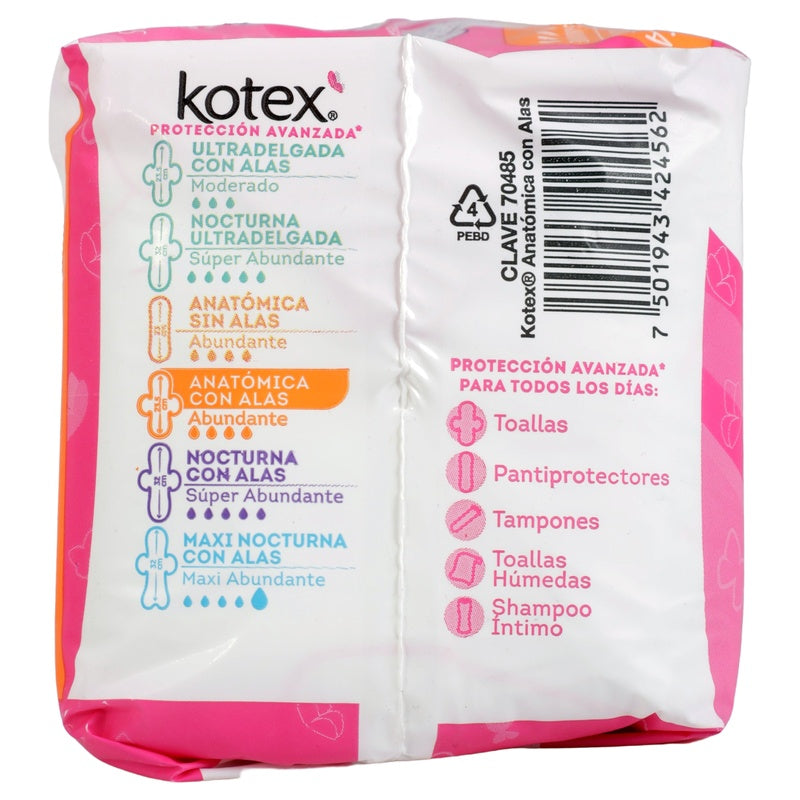 Toallas Sanitarias Kotex Anatomica 7501943424562 perfil 6