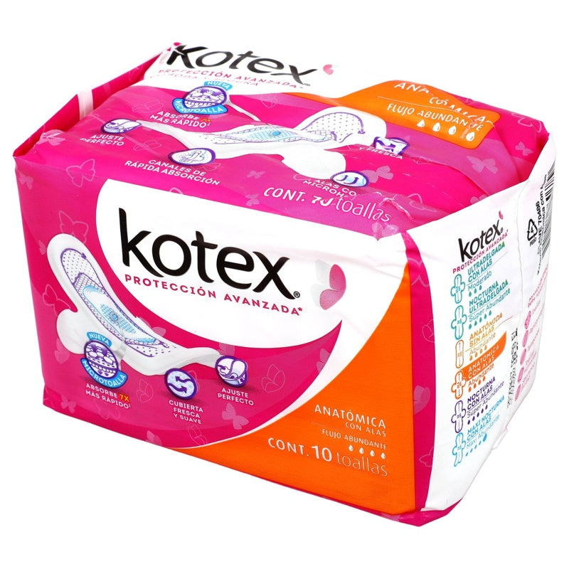 Toallas Sanitarias Kotex Anatomica Delgada Alas 10 Pads 7501017360789 perfil 3