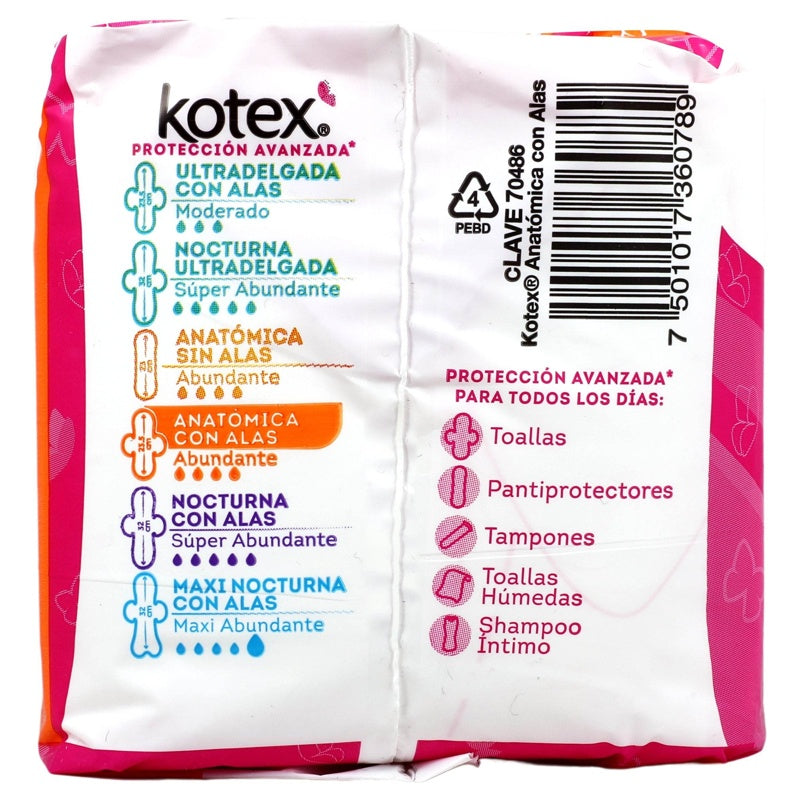 Toallas Sanitarias Kotex Anatomica Delgada Alas 10 Pads 7501017360789 perfil 4