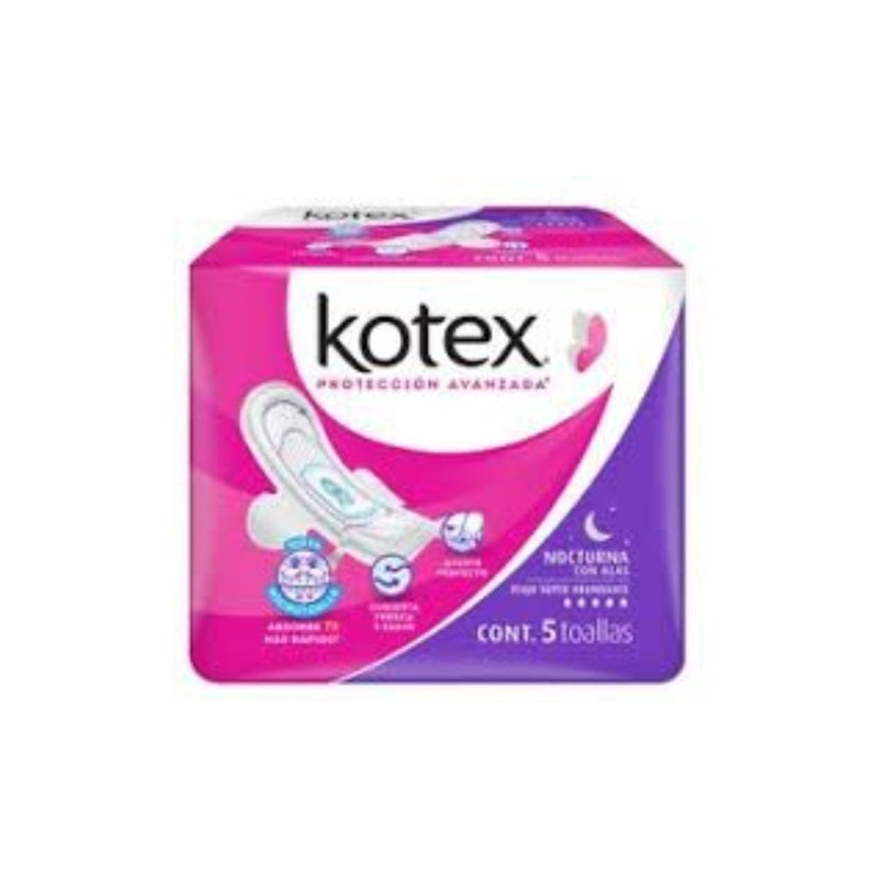 Toallas Sanitarias Kotex Anatomica Nocturna Alas 5 Pads 7501943427754