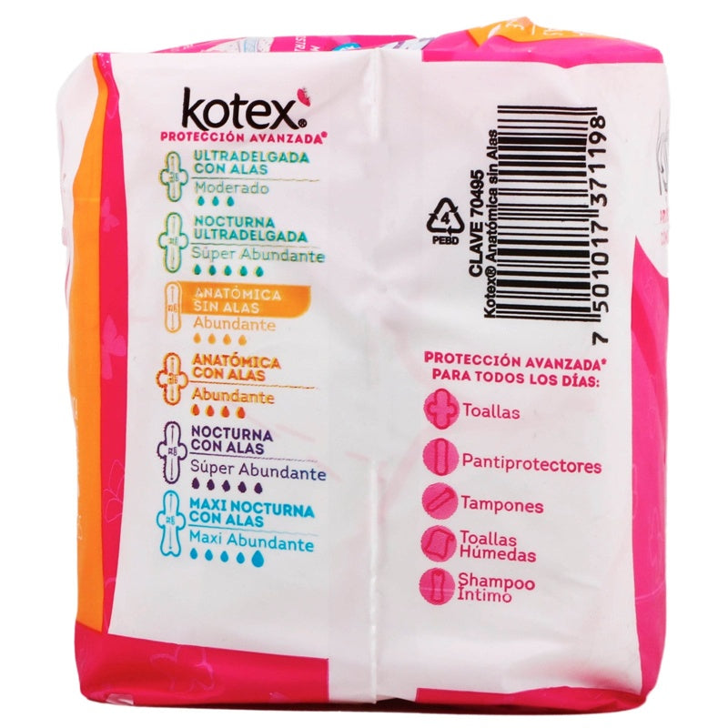 Toallas Sanitarias Kotex Clasica Anatomica Alas 10 Pads 7501017371198 perfil 5