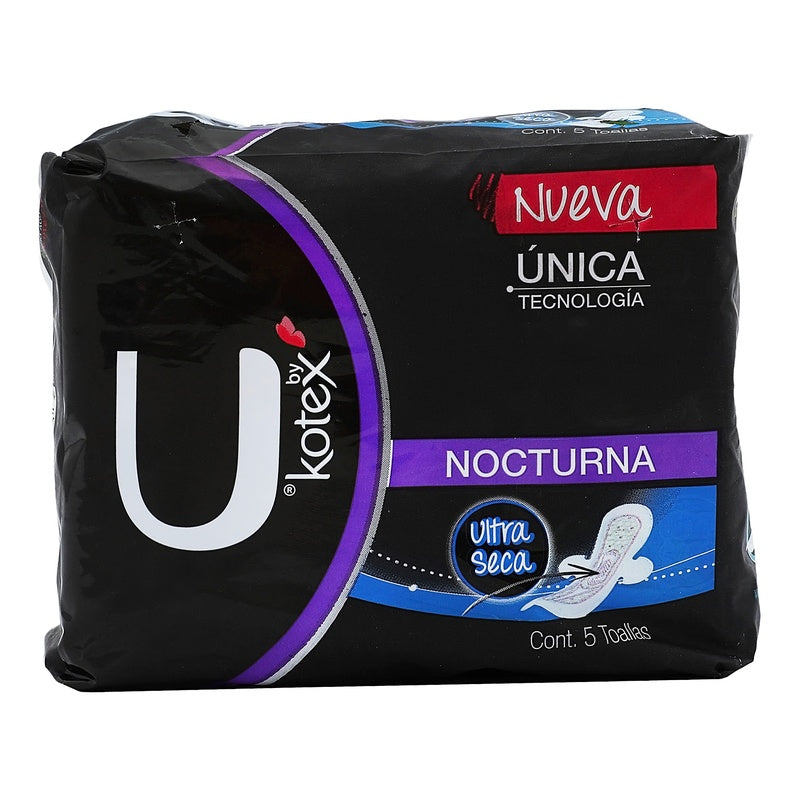 Toallas Sanitarias Kotex Unik Nocturno Con Alas 5 Piezas 7501943494213