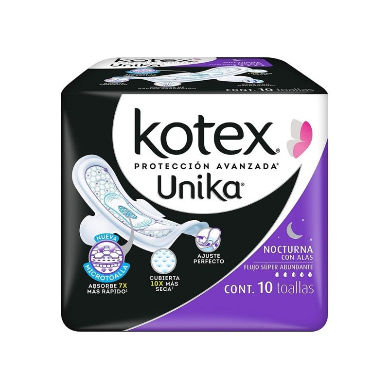 Toallas Sanitarias Kotex Unika Nocturna Alas 10 Pdas 7501943494220