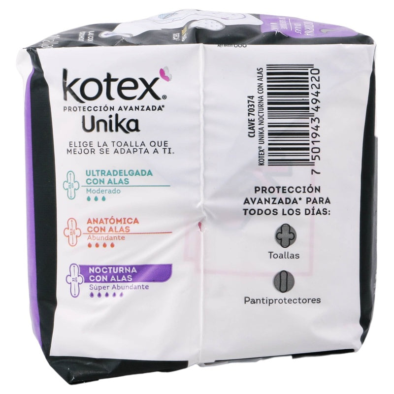 Toallas Sanitarias Kotex Unika Nocturna Alas 10 Pdas 7501943494220 perfil 5