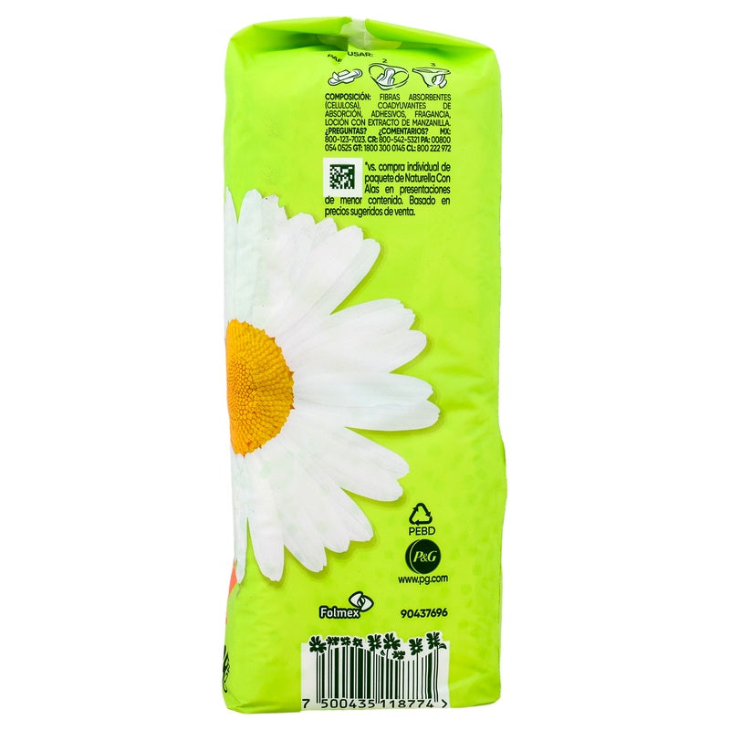 Toallas Sanitarias Natur Manzanilla Con Alas 28 Piezas 7500435118774 perfil 3
