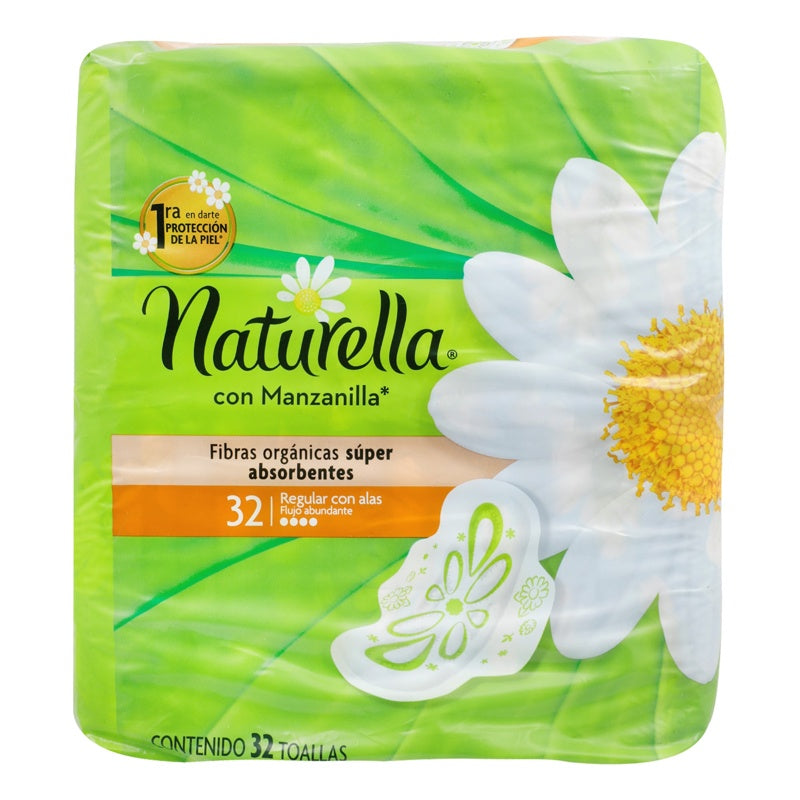 Toallas Sanitarias Natur Manzanilla Reg Con Alas 32 Piezas
