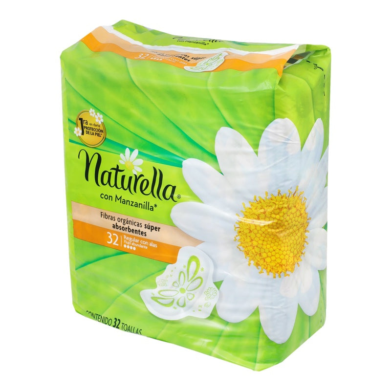 Toallas Sanitarias Natur Manzanilla Reg Con Alas 32 Piezas