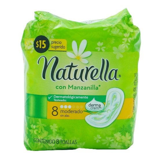 Toallas Sanitarias Naturella Manzanilla Regular Flujo Abundante 8 Pads 7506195158739