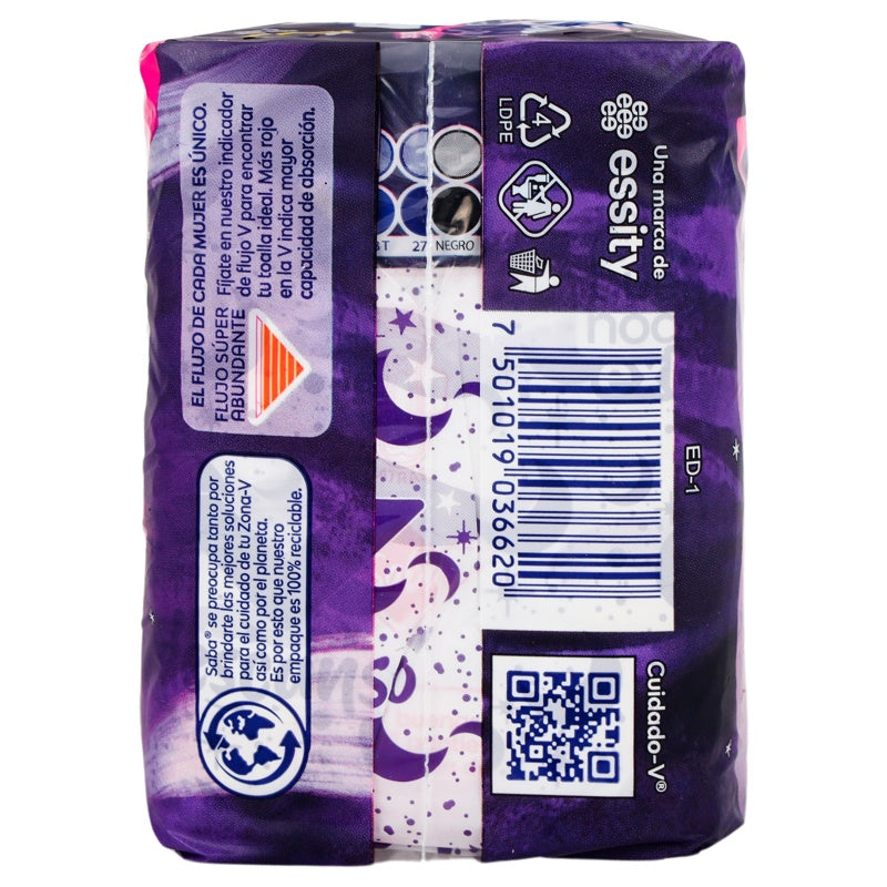 Toallas Sanitarias Saba Buenas Noches Extra Larga Alas 8 Pads