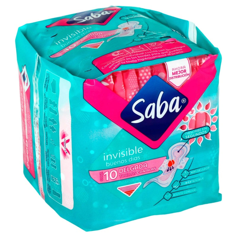 Toallas Sanitarias Saba Invisible Alas 10 Piezas 7501019006371 perfil 2