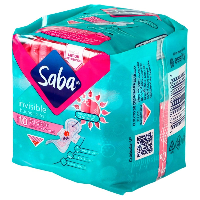Toallas Sanitarias Saba Invisible Alas 10 Piezas 7501019006371 perfil 4