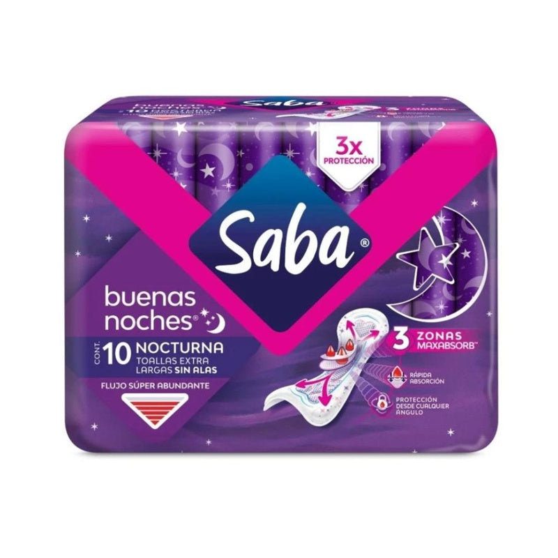 Toallas Sanitarias Saba Noche Alas Con 10