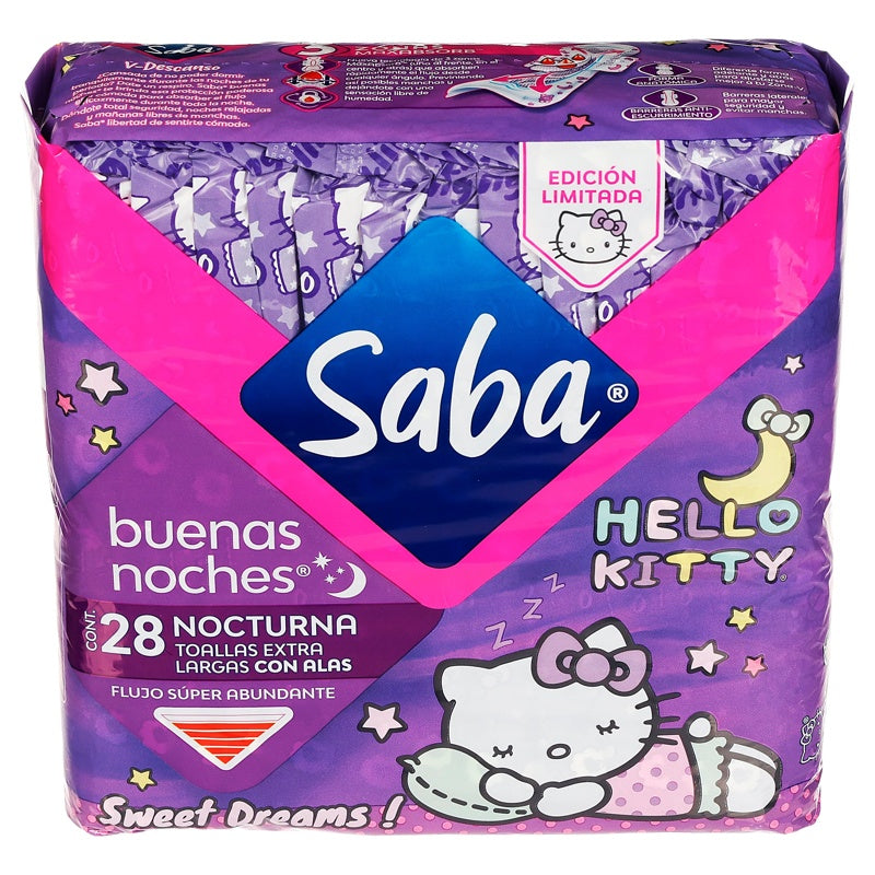 Toallas Sanitarias Saba Nocturna Alas 28 Piezas