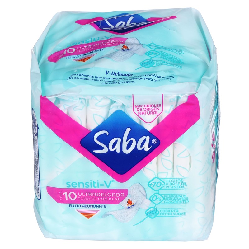 Toallas Sanitarias Saba Sensiti V Ultradelgada 10 Piezas 7501019040610