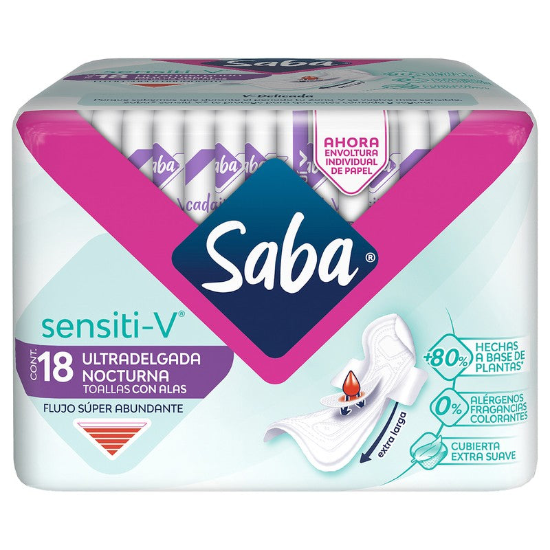 Toallas Sanitarias Saba Sensiti V Ultradelgada 18 Piezas 7501019040290