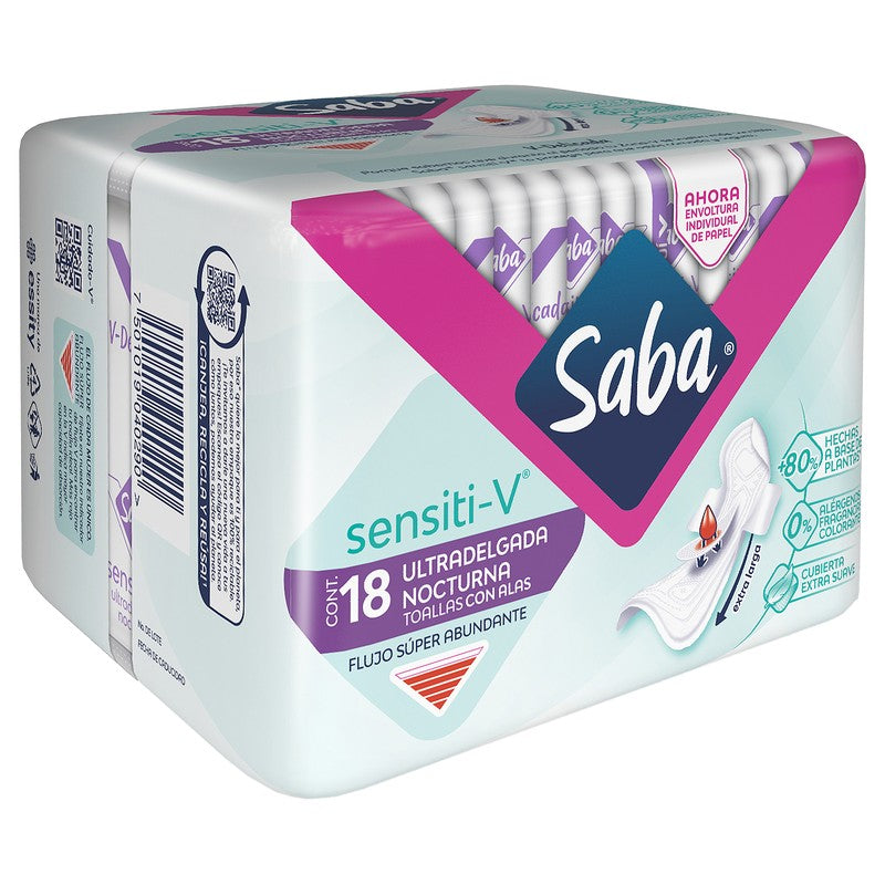 Toallas Sanitarias Saba Sensiti V Ultradelgada 18 Piezas 7501019040290 2