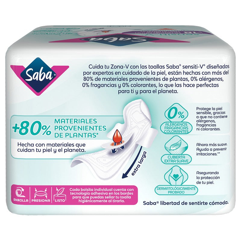 Toallas Sanitarias Saba Sensiti V Ultradelgada 18 Piezas 7501019040290 7
