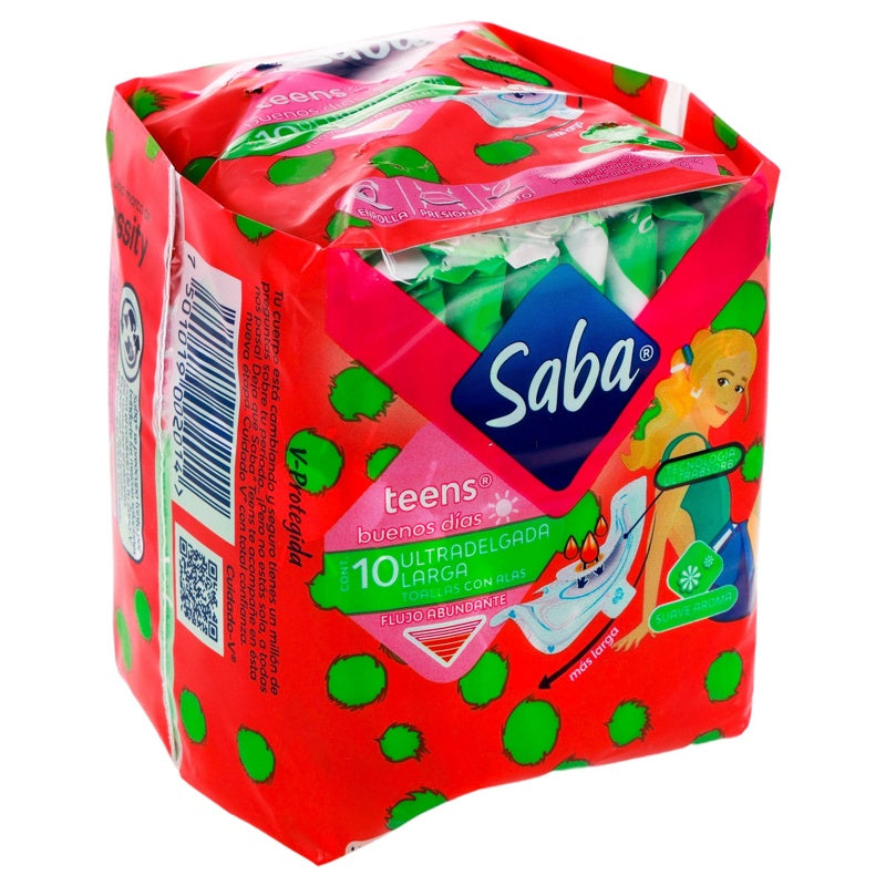 Toallas Sanitarias Saba Teens Larga Alas 10 Pads 7501019002014 perfil 2