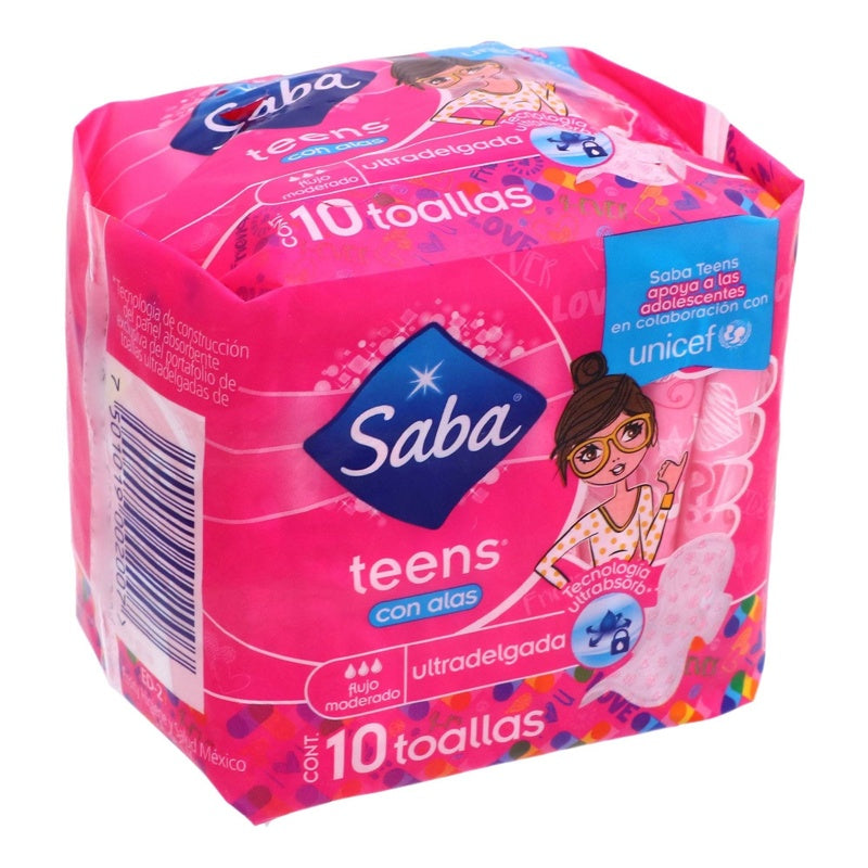 Toallas Sanitarias Saba Teens Normal Alas 10 Pads 7501019002007 perfil 2