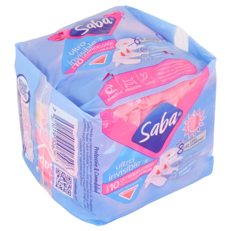 Toallas Sanitarias Saba Ultrainvisible Alas 10 Pads 7501019006296 perfil 2