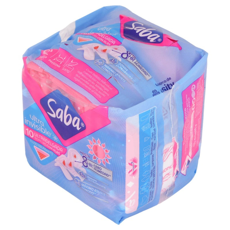 Toallas Sanitarias Saba Ultrainvisible Alas 10 Pads 7501019006296 perfil 4