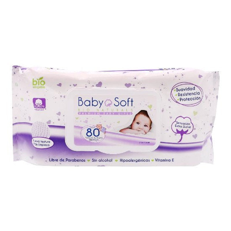 Toallitas Húmedas Baby Soft Morada Con 80 Piezas