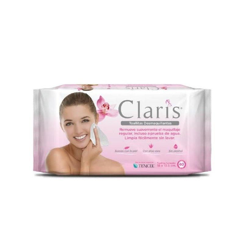Toallitas Húmedas Desmaquillante Claris Aloe Con 40 Piezas 7502221012303