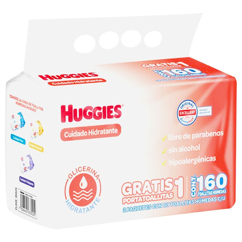 Toallitas Húmedas Huggies Cuidado Hidrat Duo Pack Con 80 + Porta Gratis Con 80