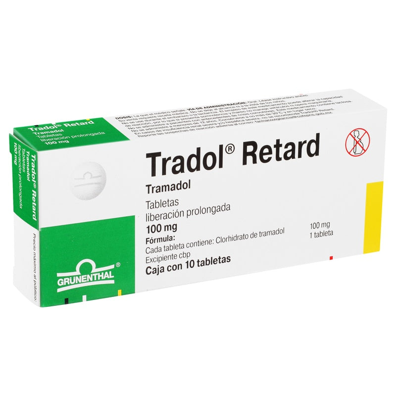 Tradol Retard 100 Mg Con 10 Tabletas Liberación Prolongada 7502209290464