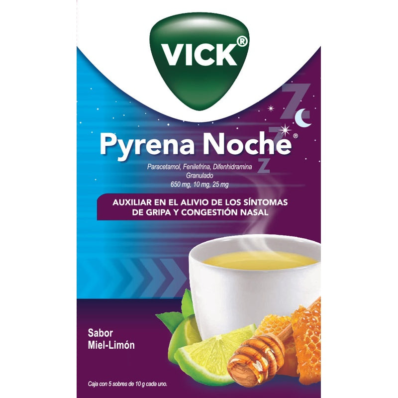 Vick Pyrena Noche 650 / 10 / 25 Mg / 10 Gr Miel Limon 10 Gr 5 Sobres