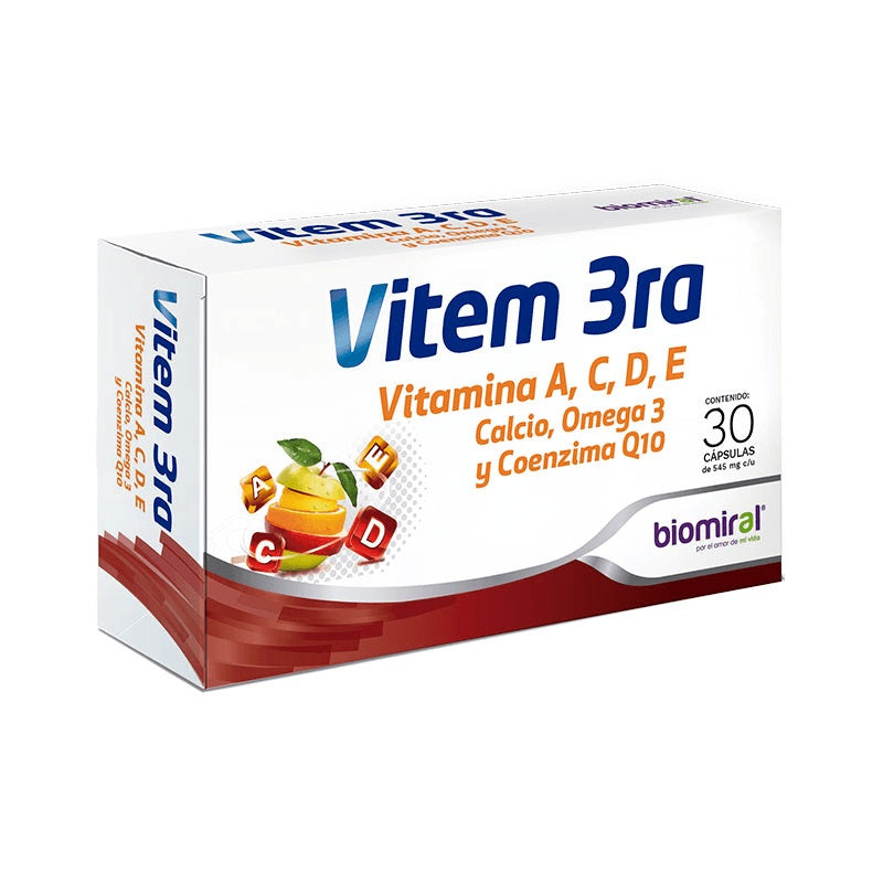 Vitaminas A C D E / Omega 3 / Calcio / Coenzima Q10 545 Mg Con 30 Capsulas Vitem 3Ra