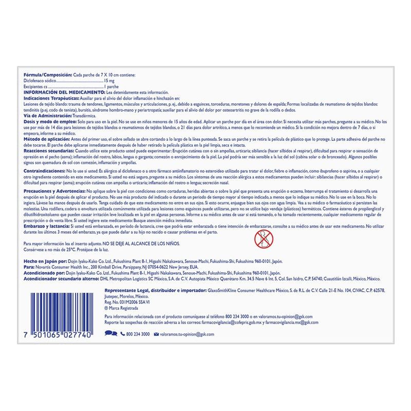 Voltaren 24H 15 Mg 7X10Cm 5 Parche